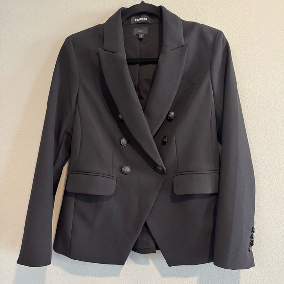 Express Jackets & Blazers - Express Black Supersoft Twill Stretch Blazer Jacket Double Breasted XS
